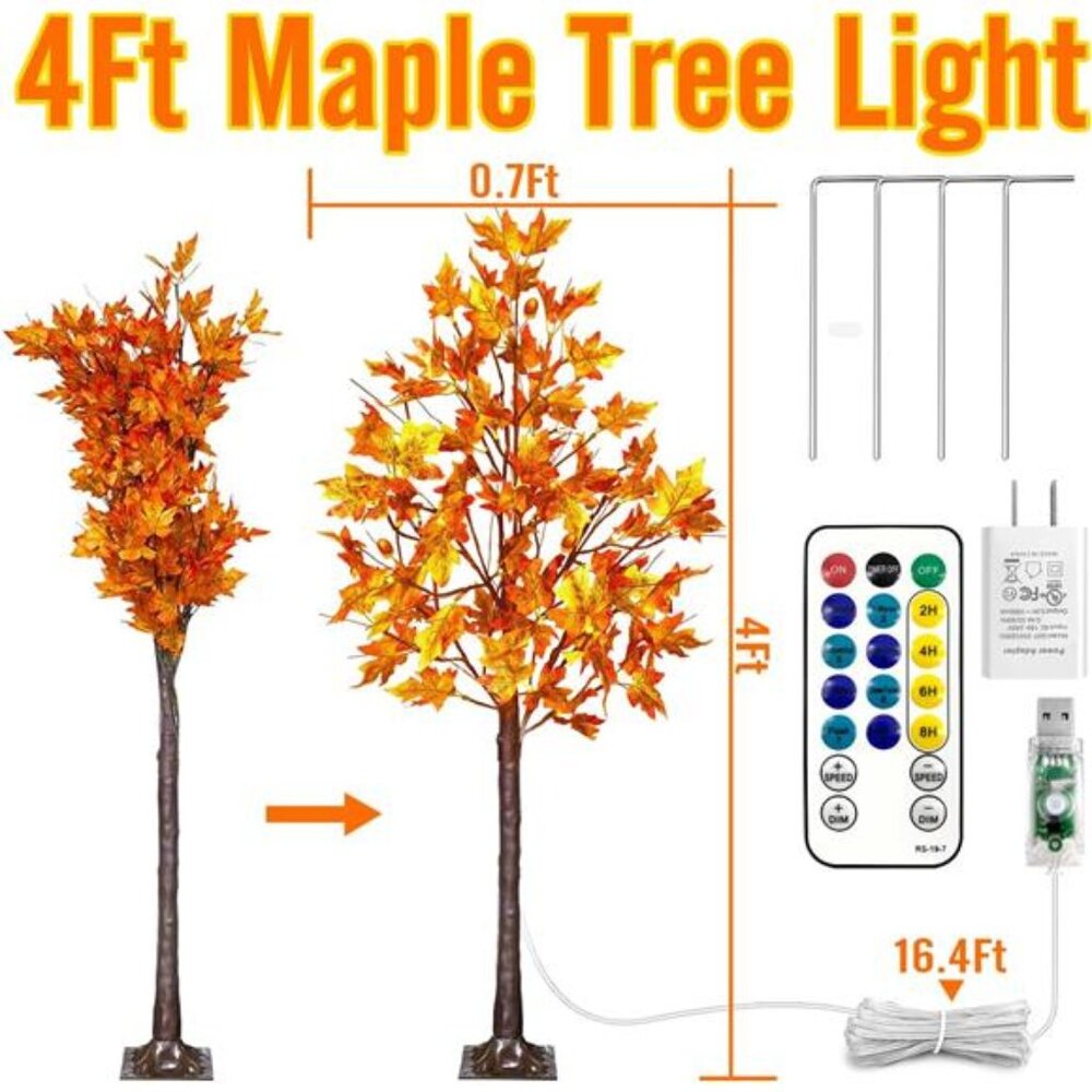 4FT LED Lighted‎ Fall Tree 60LEDs Maple Tree Light for Fall&Thanksgiving Decor, - Picture 2 of 8